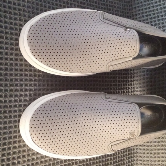 Women's Michael Kors Gray Perforated Leather Slip On Casual Sneaker Shoe - Picture 2 of 9